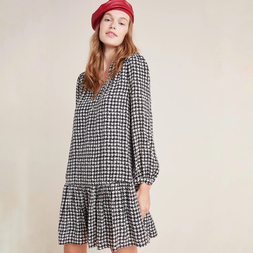 Maeve by‎ Anthropologie Black White Sterling Houndstooth Tunic Dress Small P